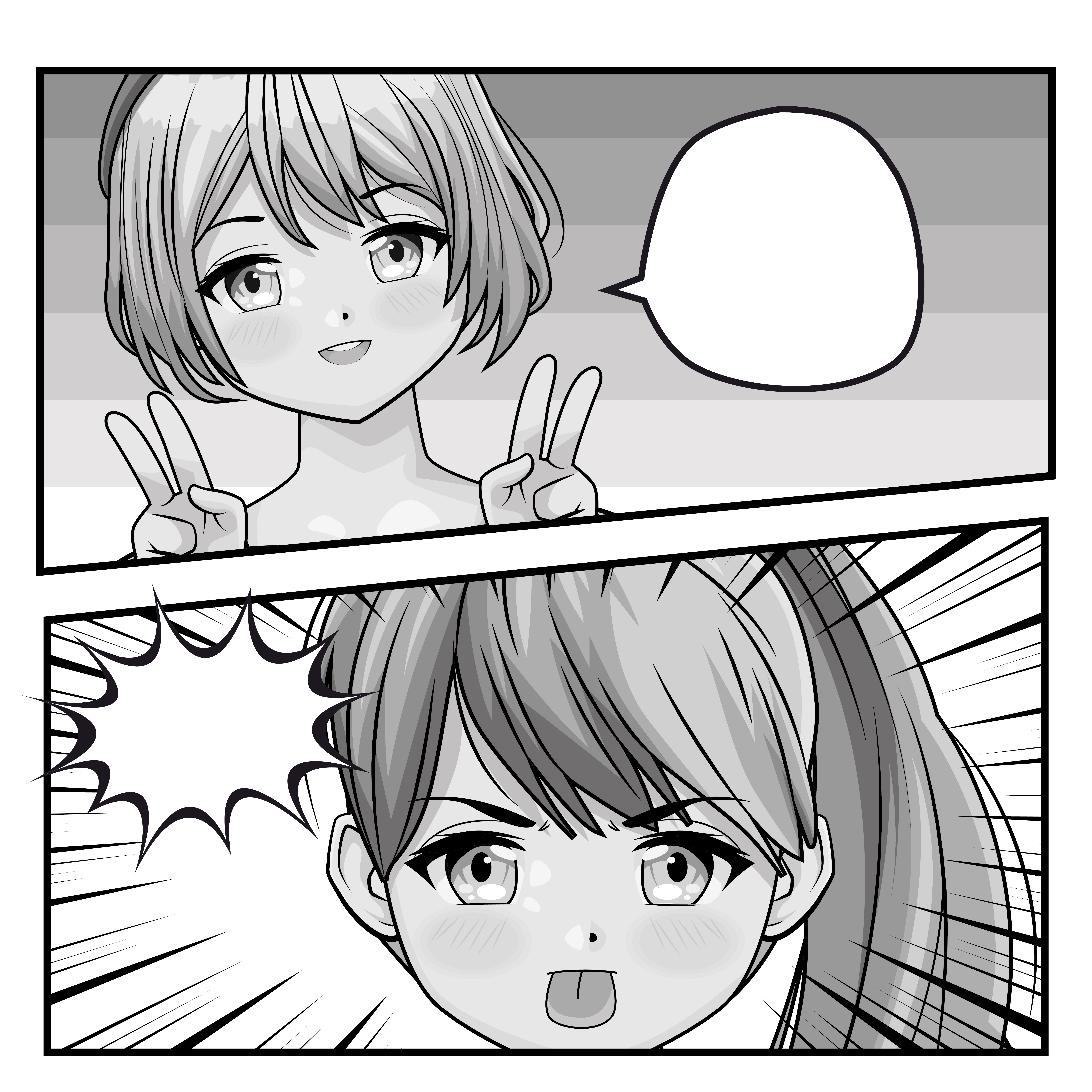 Monochrome manga pages arranged on a desk with a cup of tea